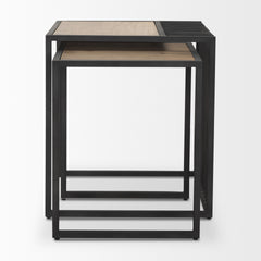 Miles Black Metal with Light Wood Nesting End/Side Table - Ornate Home