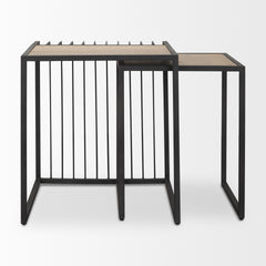 Miles Black Metal with Light Wood Nesting End/Side Table - Ornate Home