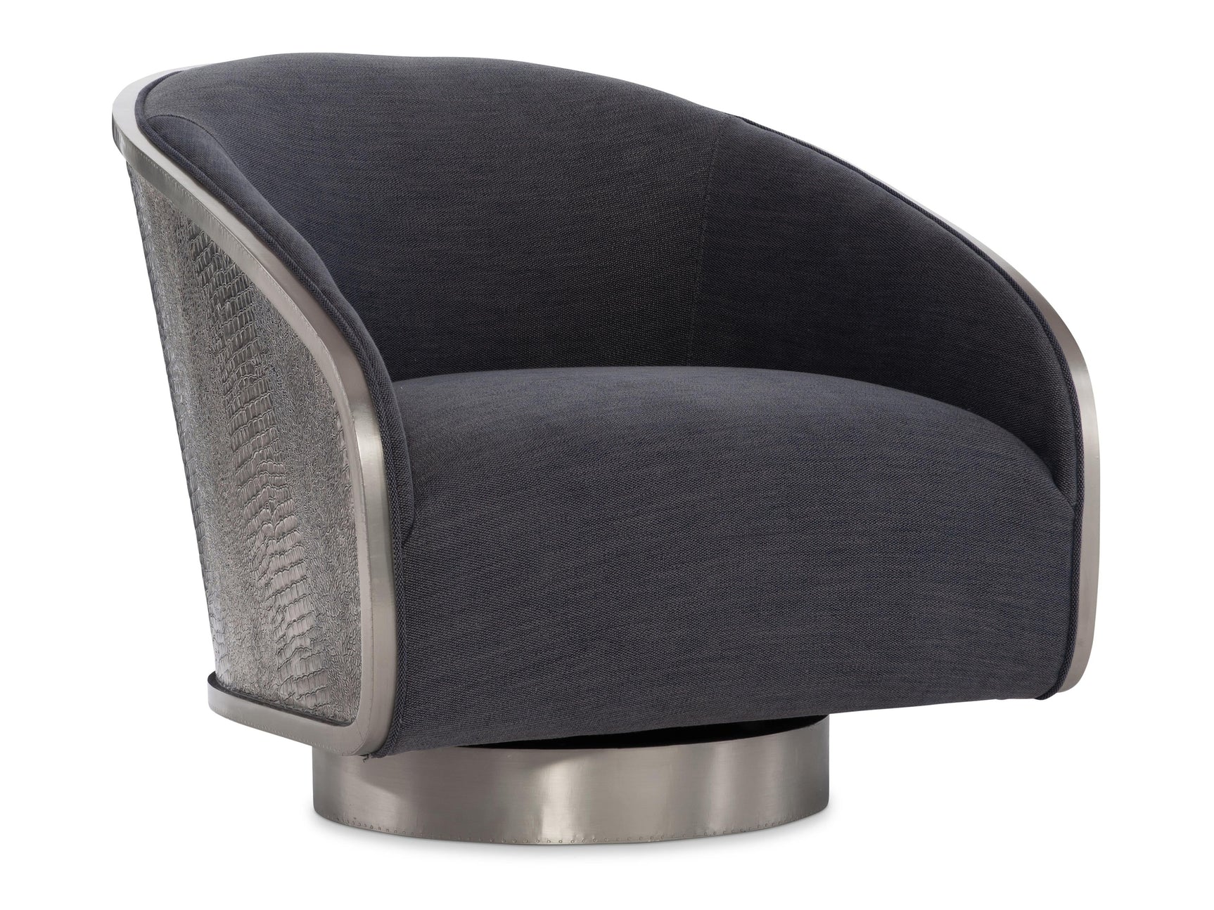 Miles German Silver/Grey Fabric Swivel Chair - Ornate Home