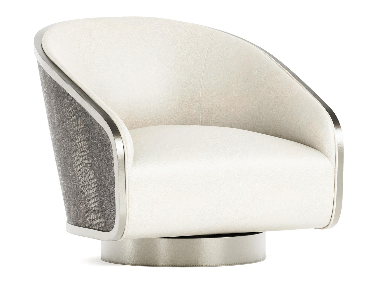 Miles German Silver/White/Cream Leather Swivel Chair - Ornate Home