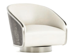 Miles German Silver/White/Cream Leather Swivel Chair - Ornate Home