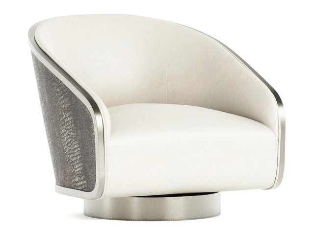 Miles German Silver/White/Cream Leather Swivel Chair - Ornate Home