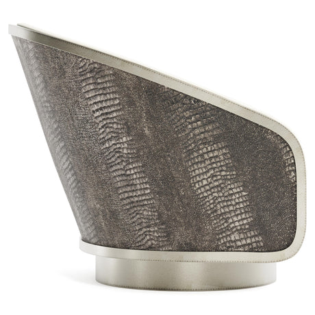 Miles German Silver/White/Cream Leather Swivel Chair - Ornate Home