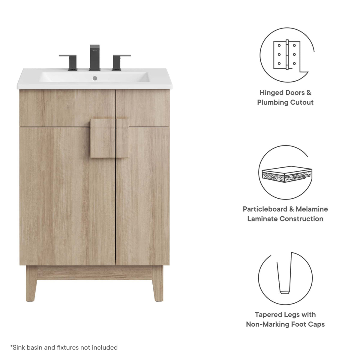 Miles Oak 24" Bathroom Vanity Cabinet (Sink Basin Not Included) - Ornate Home
