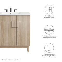 Miles Oak 36" Bathroom Vanity Cabinet (Sink Basin Not Included) - Ornate Home