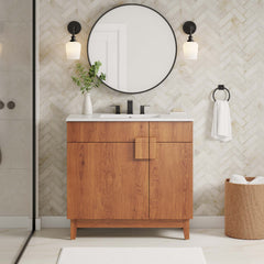 Miles Walnut 36" Bathroom Vanity Cabinet (Sink Basin Not Included) - Ornate Home