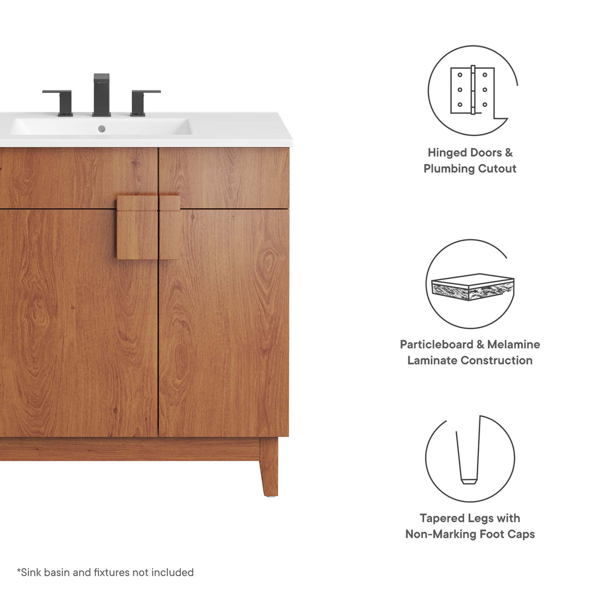 Miles Walnut 36" Bathroom Vanity Cabinet (Sink Basin Not Included) - Ornate Home