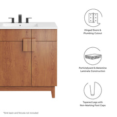 Miles Walnut 36" Bathroom Vanity Cabinet (Sink Basin Not Included) - Ornate Home