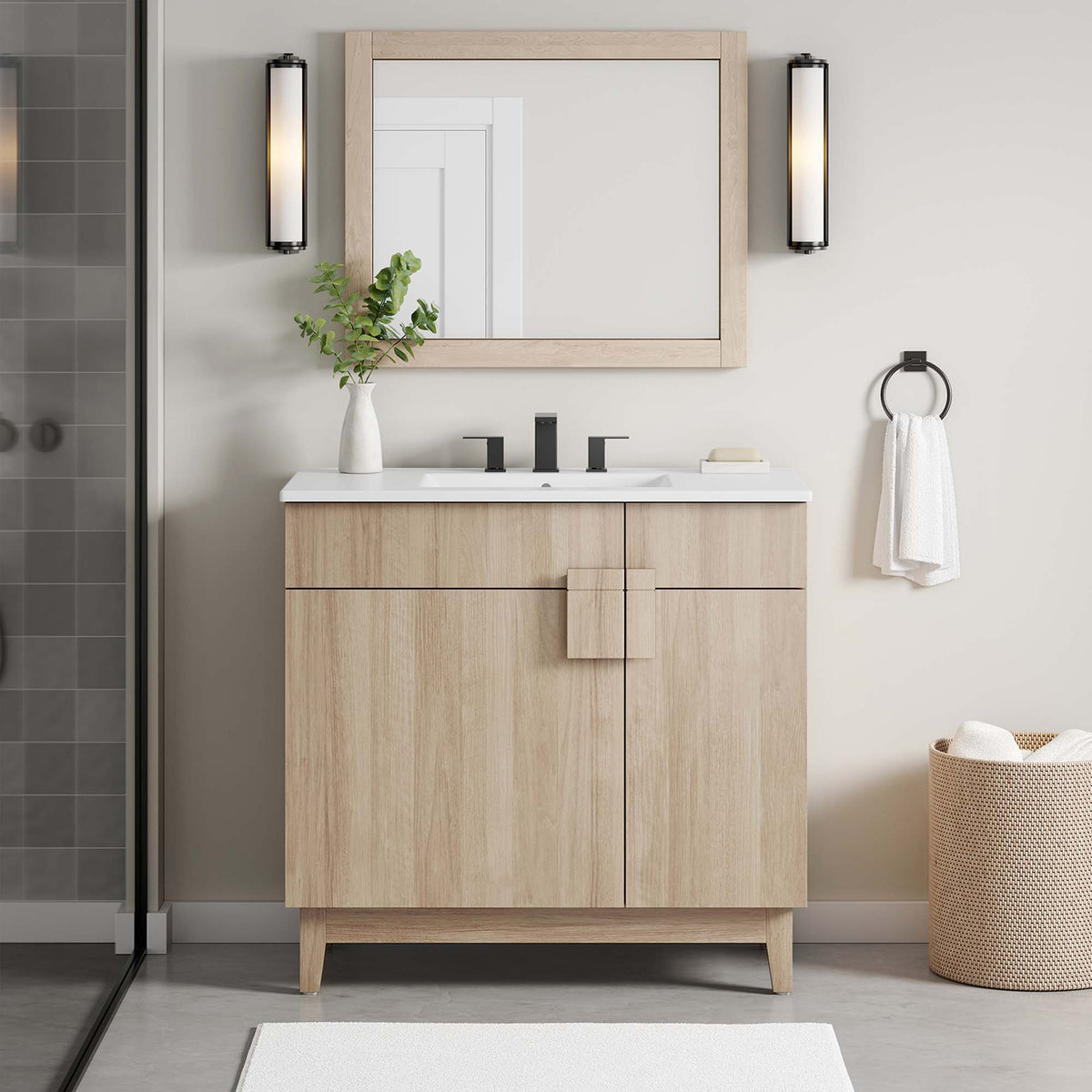 Miles White/Oak 36" Bathroom Vanity - Ornate Home
