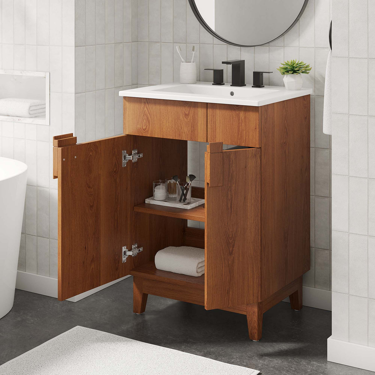 Miles White/Walnut 24" Bathroom Vanity - Ornate Home