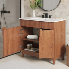 Miles White/Walnut 36" Bathroom Vanity - Ornate Home