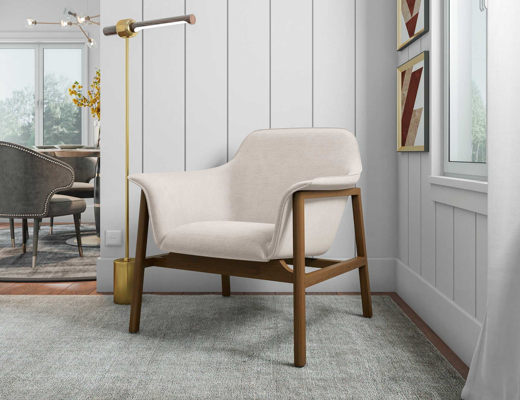 Miller Accent Chair in Cream and Walnut - Ornate Home