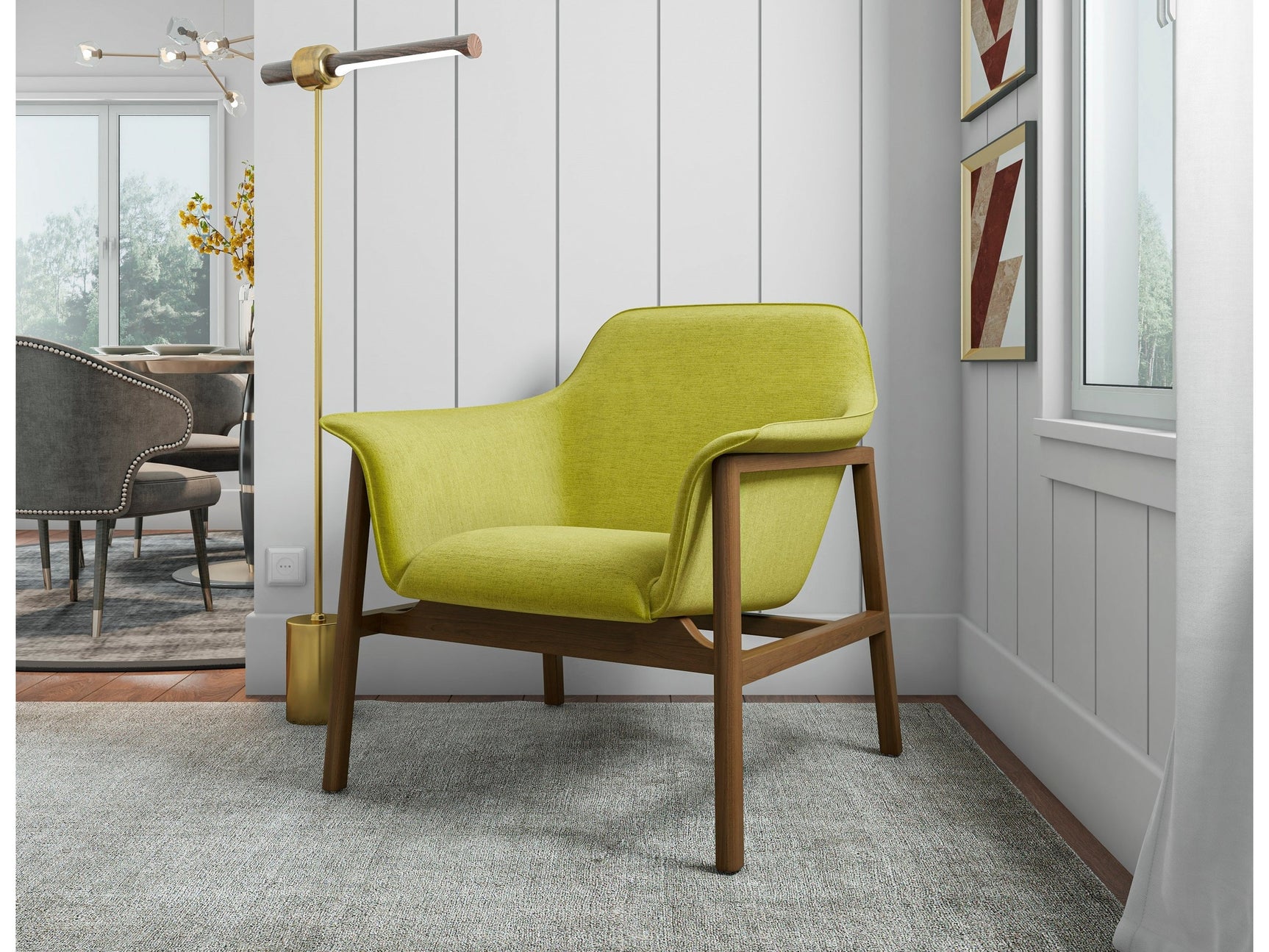 Miller Accent Chair in Green and Walnut (set of 2) - Ornate Home