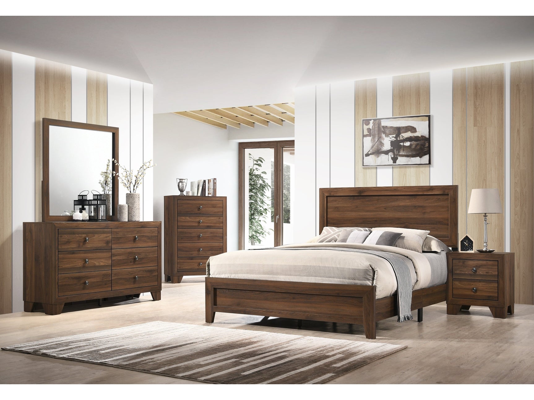 Millie Cherry Brown Panel Bedroom Set - Ornate Home