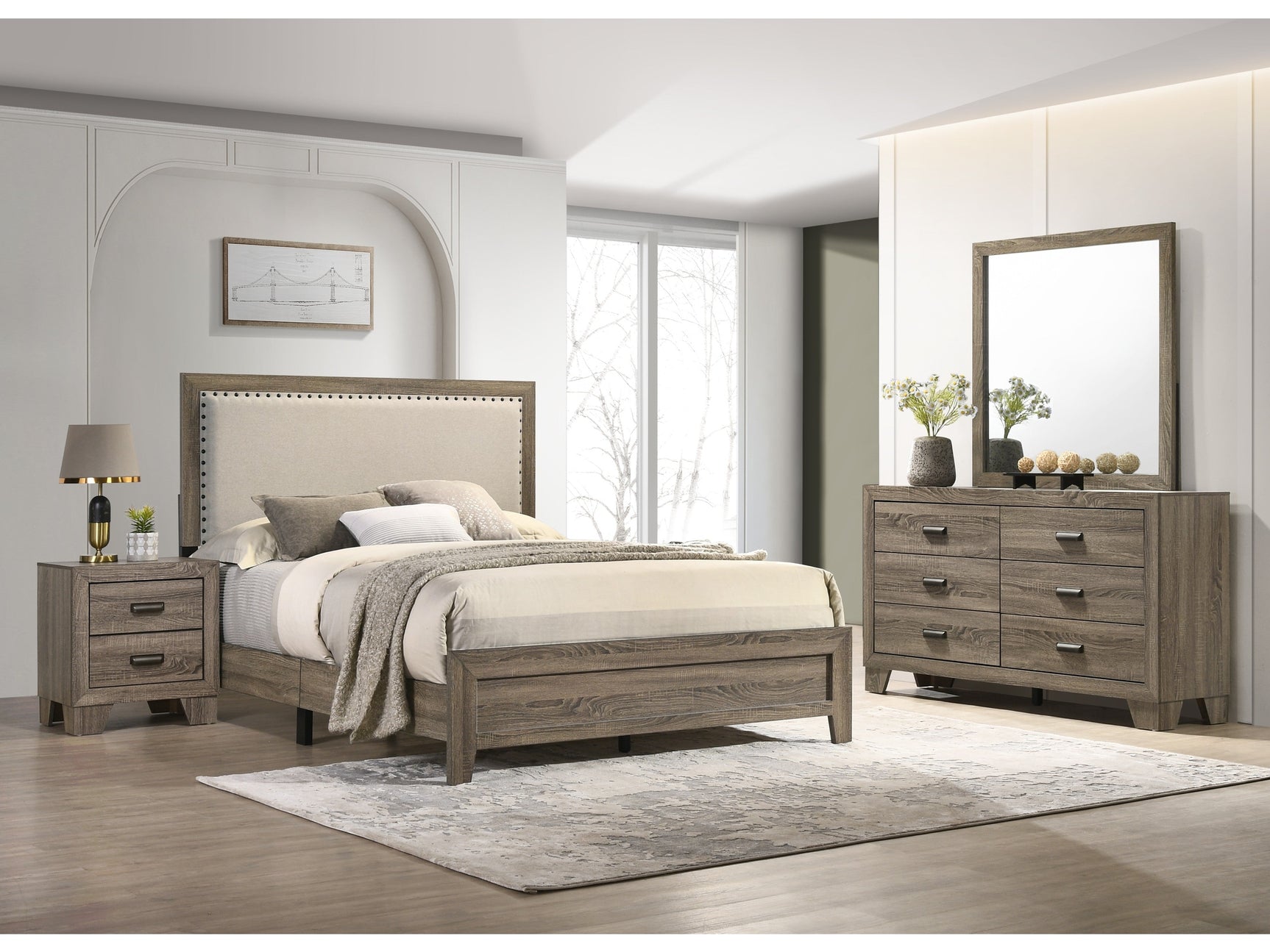 Millie Grey Upholstered Panel Bedroom Set - Ornate Home