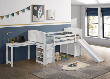 Millie White Twin Workstation Loft Bed with 7-inch Mattress - Ornate Home