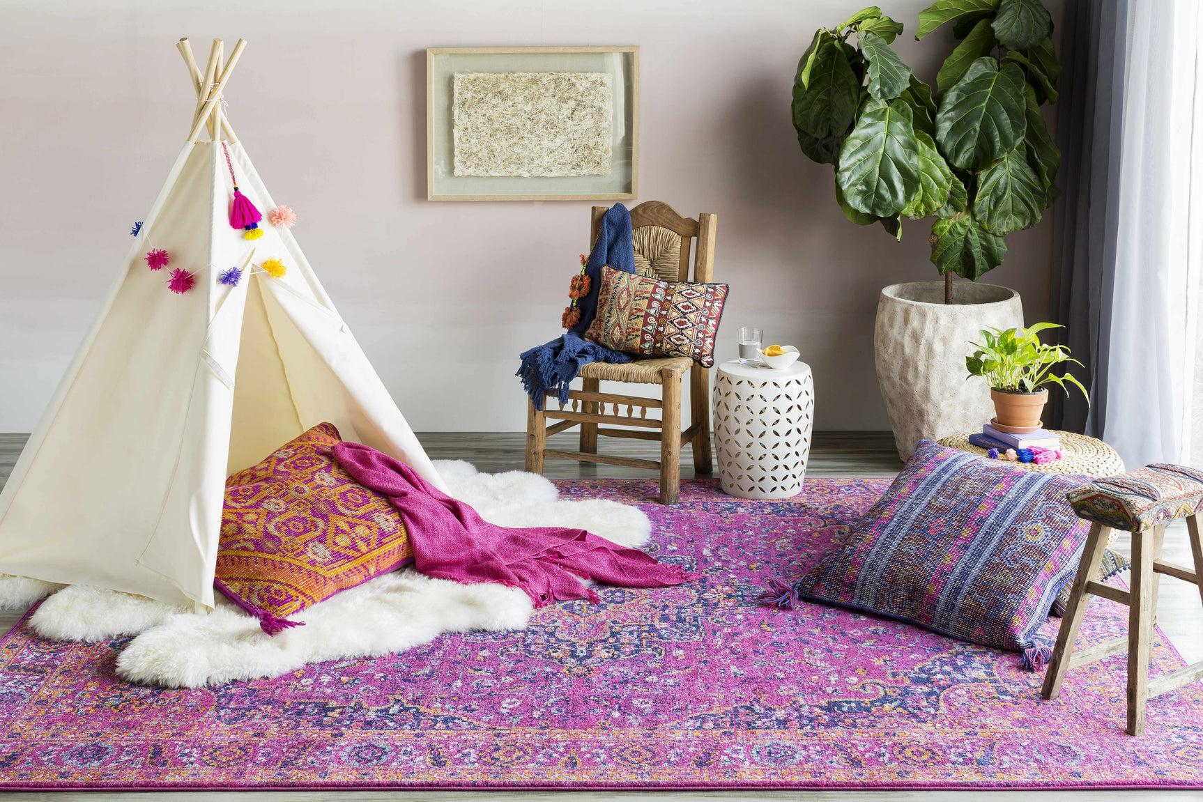 Milliken Magenta Area Rug - Ornate Home