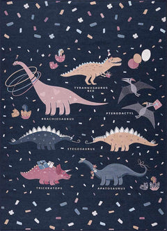 Milne Navy Dinosaur Washable Kids Rug - Clearance - Ornate Home