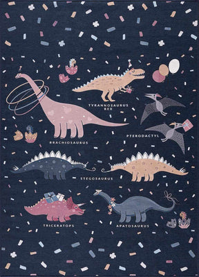Milne Navy Dinosaur Washable Kids Rug - Clearance - Ornate Home