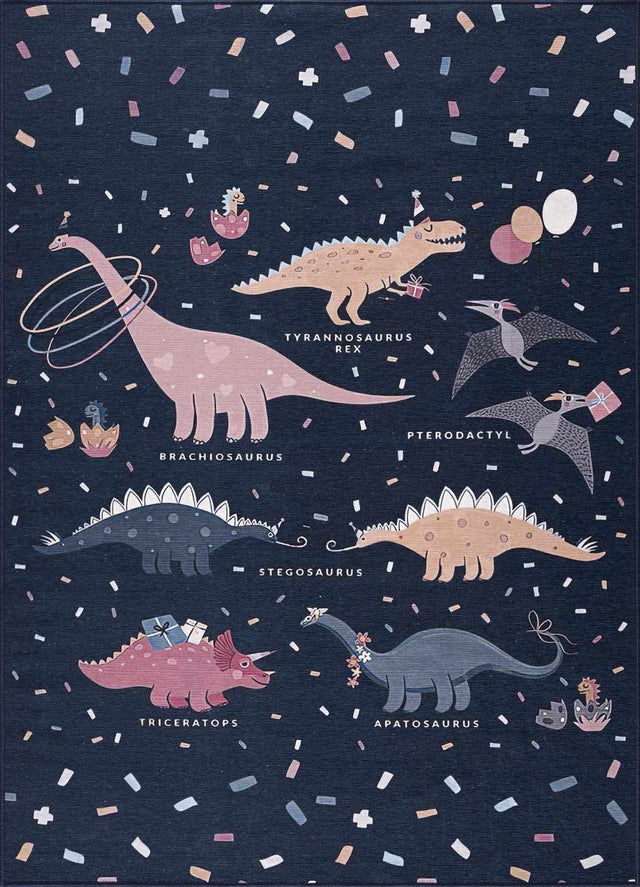 Milne Navy Dinosaur Washable Kids Rug - Clearance - Ornate Home