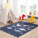 Milne Navy Dinosaur Washable Kids Rug - Clearance - Ornate Home