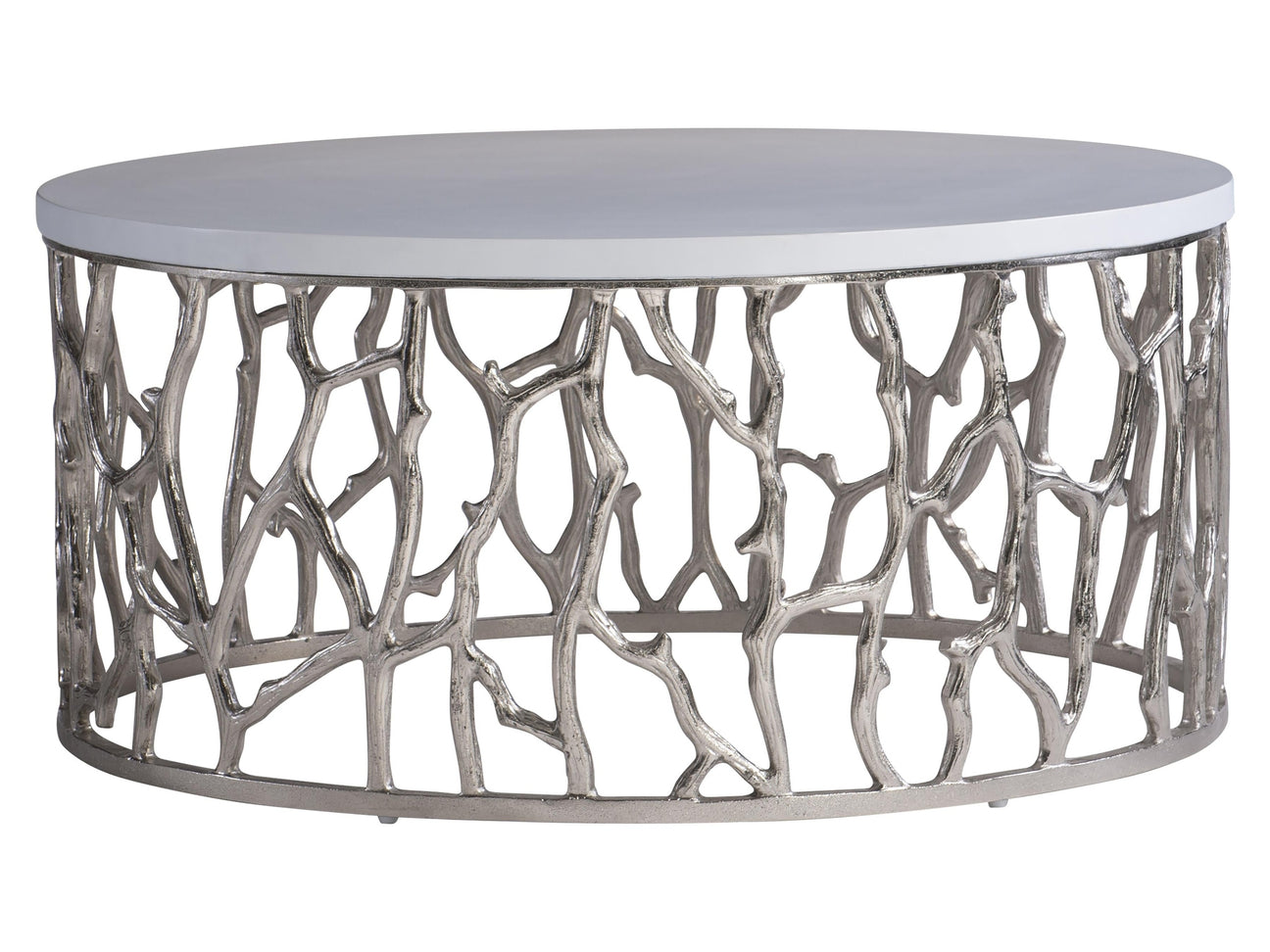 Milos Bone/Shiny Nickel Outdoor Cocktail Table - Ornate Home