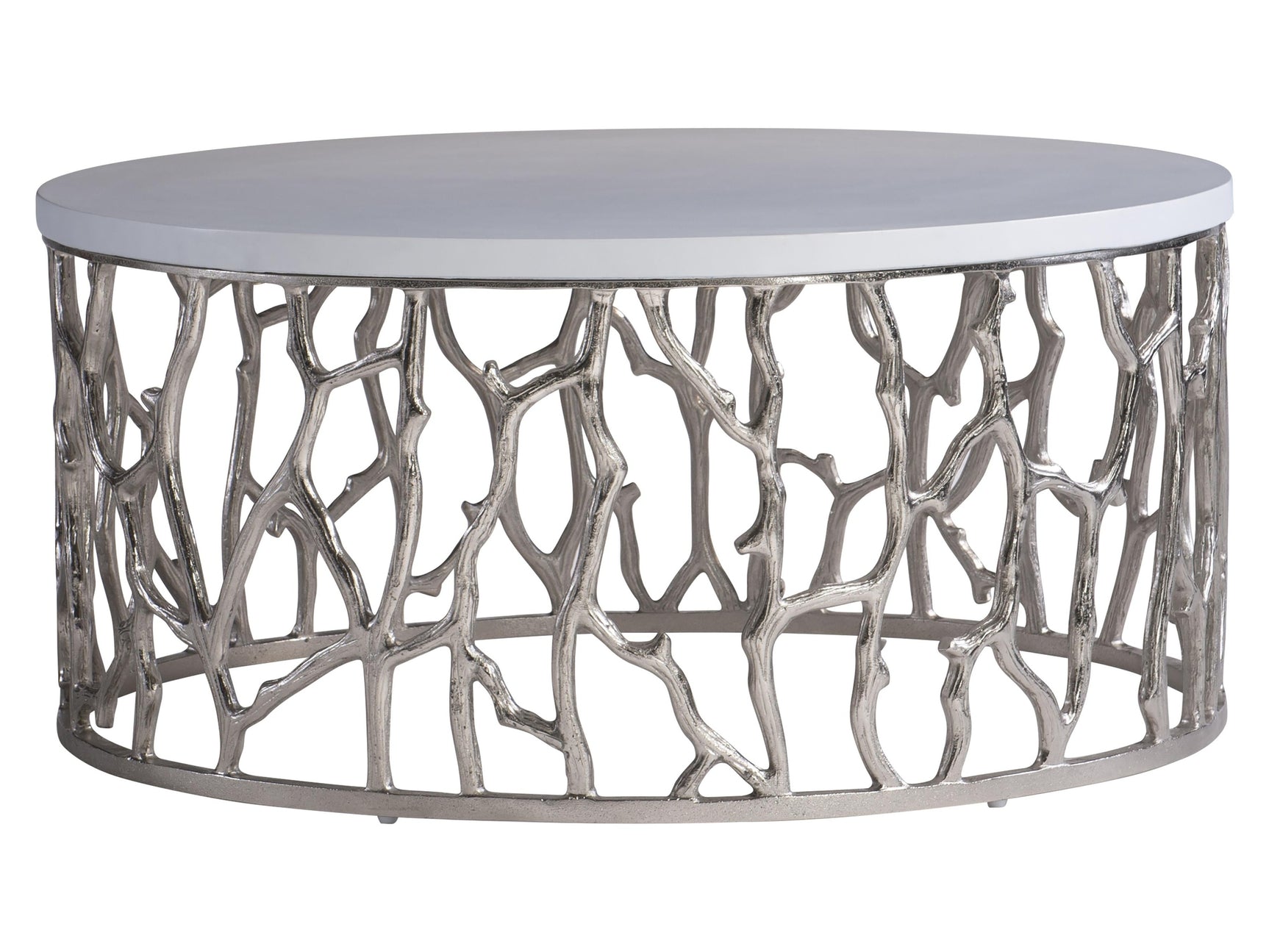 Milos Bone/Shiny Nickel Outdoor Cocktail Table - Ornate Home