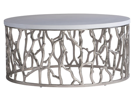 Milos Bone/Shiny Nickel Outdoor Cocktail Table - Ornate Home