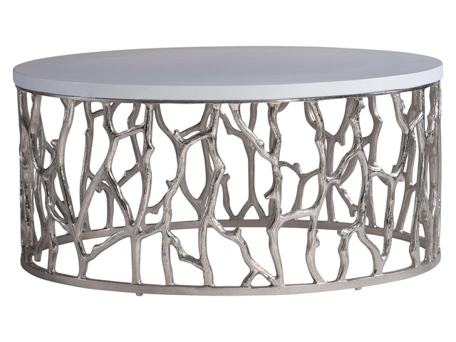 Milos Bone/Shiny Nickel Outdoor Cocktail Table - Ornate Home