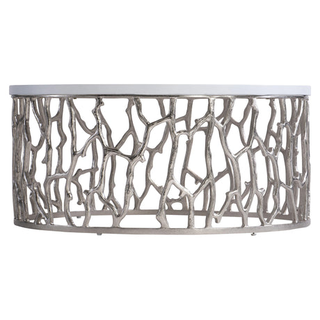Milos Bone/Shiny Nickel Outdoor Cocktail Table - Ornate Home