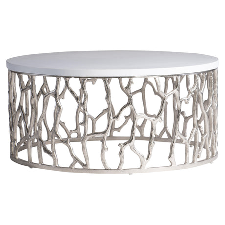 Milos Bone/Shiny Nickel Outdoor Cocktail Table - Ornate Home