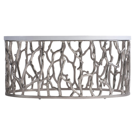 Milos Bone/Shiny Nickel Outdoor Cocktail Table - Ornate Home