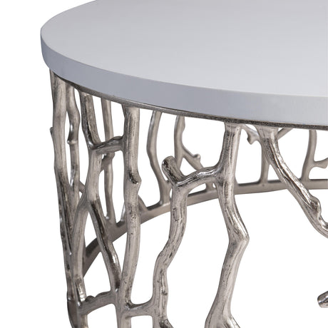 Milos Bone/Shiny Nickel Outdoor Cocktail Table - Ornate Home