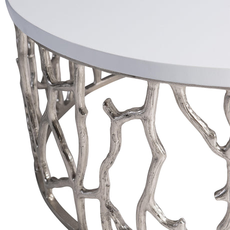 Milos Bone/Shiny Nickel Outdoor Cocktail Table - Ornate Home