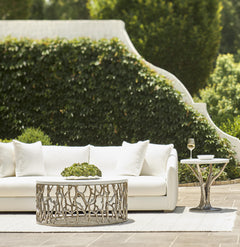 Milos Bone/Shiny Nickel Outdoor Cocktail Table - Ornate Home