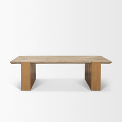 Milos Light Brown Travertine Top Oak Wood Coffee Table - Ornate Home