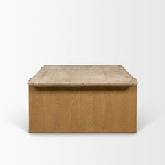 Milos Light Brown Travertine Top Oak Wood Coffee Table - Ornate Home