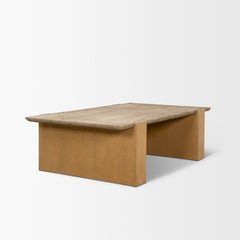Milos Light Brown Travertine Top Oak Wood Coffee Table - Ornate Home