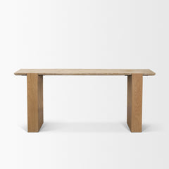 Milos Light Brown Travertine Top Oak Wood Console Table - Ornate Home