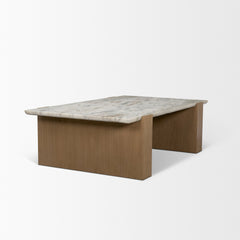 Milos Pink/Light Brown Marble Top Oak Wood Coffee Table