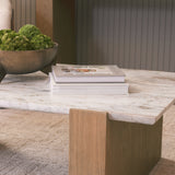 Milos Pink/Light Brown Marble Top Oak Wood Coffee Table - Ornate Home