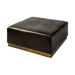 Minara Black 36" Square Leather Wrapped with Metal Base Ottoman - Ornate Home