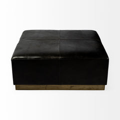 Minara Black 36" Square Leather Wrapped with Metal Base Ottoman - Ornate Home