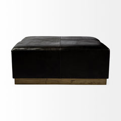 Minara Black 36" Square Leather Wrapped with Metal Base Ottoman - Ornate Home