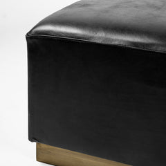 Minara Black 36" Square Leather Wrapped with Metal Base Ottoman - Ornate Home