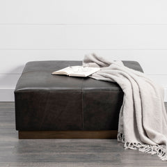 Minara Black 36" Square Leather Wrapped with Metal Base Ottoman - Ornate Home
