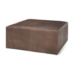 Minara Brown 36" Square Leather Wrapped with Wood Base Ottoman - Ornate Home