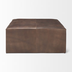 Minara Brown 36" Square Leather Wrapped with Wood Base Ottoman - Ornate Home