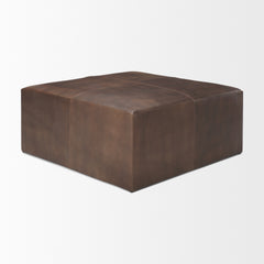 Minara Brown 36" Square Leather Wrapped with Wood Base Ottoman - Ornate Home