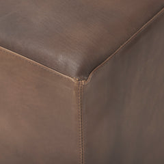 Minara Brown 36" Square Leather Wrapped with Wood Base Ottoman - Ornate Home